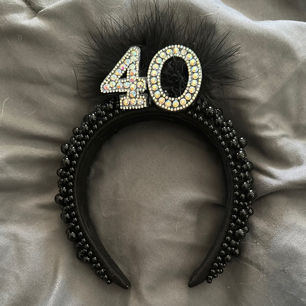 Black Beaded 40th Birthday Headband